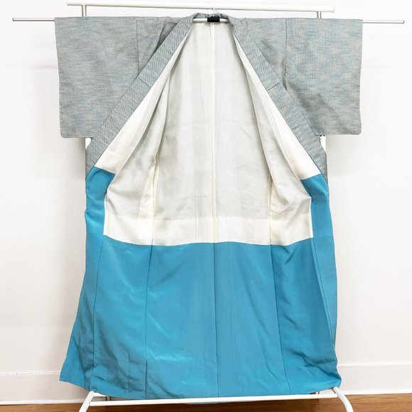 Vintage Blue ORI Woven Unisex Kimono, Long Authentic Japanese Silk Kimono - Picture 2 of 16